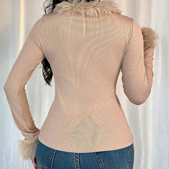 Khaki Casual Women's Fringed V-Neck Knitted Cardigan - Picture 2 of 4